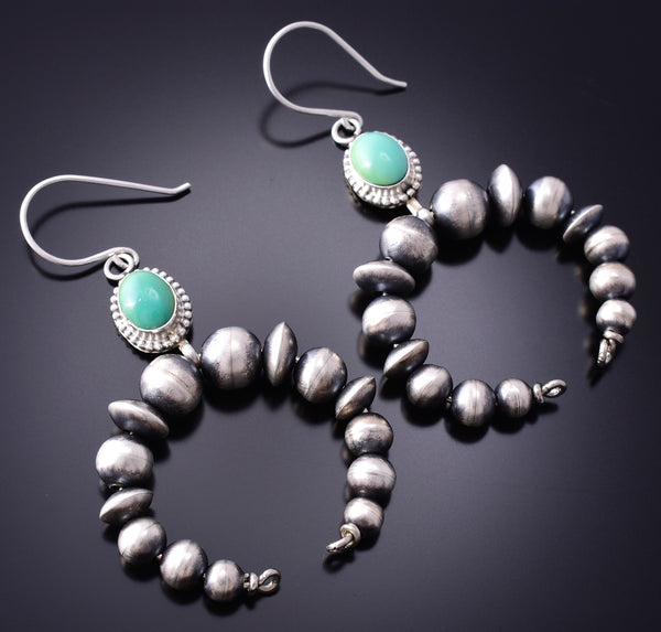 Silver & Turquoise Navajo Pearls Horseshoe Earrings by Grace Kenneth 3J22N