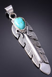 Silver & Turquoise Navajo Handmade Eagle Feather Pendant - June Delagarito 5L13A