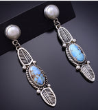 Silver & Golden Hills Turquoise Fresh Pearl Navajo Earrings by Erick Begay 6F27D