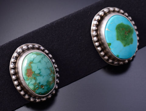 Silver & Turquoise Navajo Round Earrings 5D18H