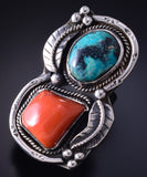 Vintage Size 5-3/4 Silver & Turquoise Coral Navajo Ring 5G12F
