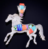Silver Multistone Navajo Inlay Freedom Horse Pendant by Aldora Henry 5L20T