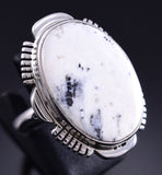 Size 8 Silver & White Buffalo Turquoise Navajo Round Ring by Leslie Yazzie 5L26N