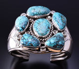Vintage Silver & Turquoise Navajo Cluster Bracelet by Able Arthur 4K10Q