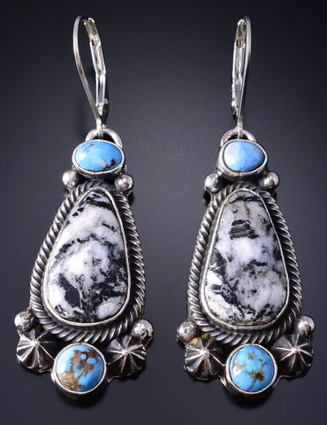 Silver & Golden Hills Turquoise White Buffalo Navajo Earrings Erick Begay 6C01L