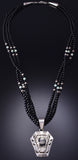Vintage 23" Silver & Onyx w/ Opal Navajo Inlay Necklace by CL 6H06Y