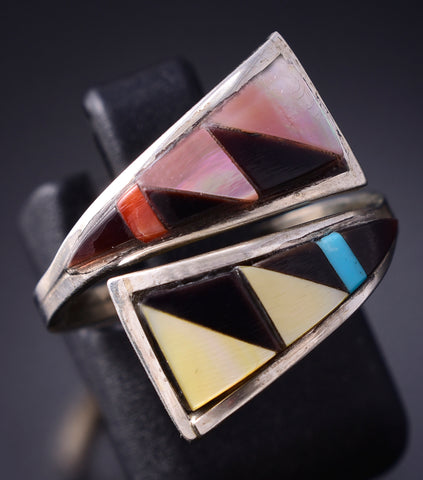 Adjustable Silver & Turquoise Multistone Zuni Inlay Wrap Ring Tammie Qualo 5L10N