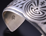 Vintage Silver Man in the Maze Hopi Overlay Bracelet by Tony Kyasyousie 5D18U