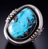 Vintage Size 10-1/2 Silver & Turquoise Navajo Handmade Round Ring 6D28P