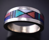 Size 8 Silver & Turquoise Multistone Navajo Inlay Ring by Jimmy Harrison 5H02U