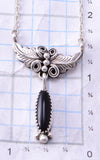 Silver & Onyx w/ Feathers Navajo Necklace by Annie Spencer 3F05H