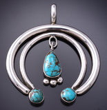 Vintage Silver Navajo Naja Pendant with Turquoise 6K02Y