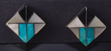 Vintage Silver & Turquoise Multistone Navajo Inlay Post Earrings 5H21L