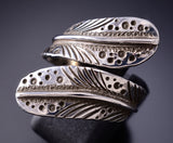 Adjustable Silver Navajo Handstamped Eagle Feather Wrap Ring Pete Johnson 6F22O