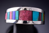 Size 12-1/4 Silver & Turquoise Multistone Navajo Inlay Mens Ring Jimmy Harrison 6F22F