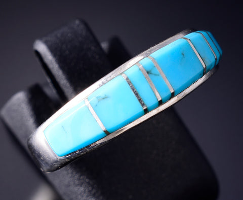 Size 8 Silver & Turquoise Navajo Inlay Ring by Edward Lee 5L20V