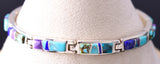 Silver & Turquoise Multistone Navajo Inlay Link Bracelet Evangeline David 6H31G