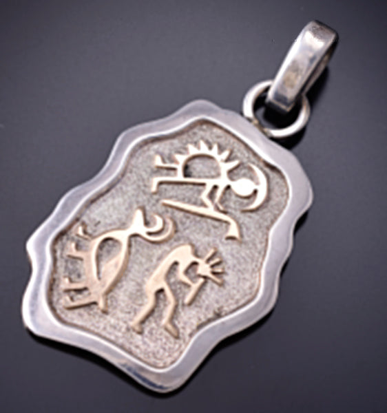 Vintage Silver & 14k Gold Dancing Kokopelli Navajo Pendant by Jack Tom 6D27V