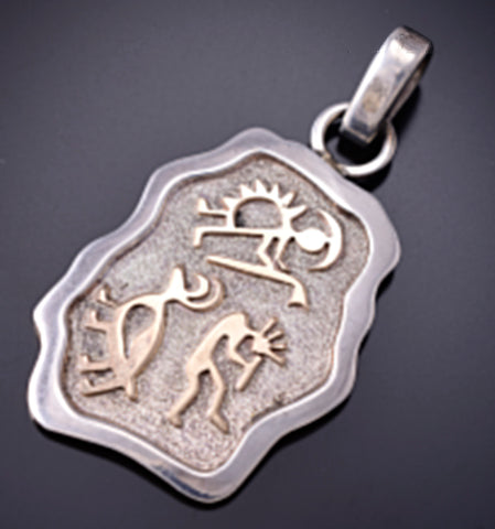 Vintage Silver & 14k Gold Dancing Kokopelli Navajo Pendant by Jack Tom 6D27V