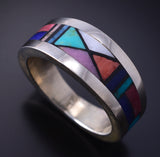Size 8 Silver & Turquoise Multistone Navajo Inlay Ring by Jimmy Harrison 5H02U