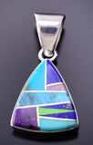 Reversible Silver Multistone Navajo Inlay Triangle Pendant by TSF 3L08L