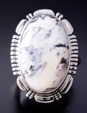 Size 9 Silver & White Buffalo Turquoise Navajo Round Ring - Norvin Johnson 5L07T