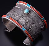 Silver & Coral Turquoise Navajo Tufacast Loving Rain Bracelet Robert Begay 5B19N