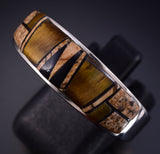 Size 12-1/2 Silver & Tiger Eye Multistone Navajo Inlay Mens Ring - Allen Tolino 5L05J