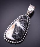 Silver & White Buffalo Turquoise Long Navajo Pendant by Skeets 4A04G