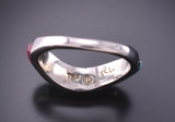 Size 6-3/4 Silver & Turquoise Multistone Navajo Inlay Dip Ring by Roseanne Long 3F22U