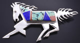 Vintage Silver & Turquoise Multistone Navajo Inlay Horse Brooch 6B14K