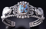 Silver & Golden Hills Turquoise White Buffalo Navajo Bracelet Erick Begay 6C01B
