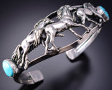 Silver & Kingman Turquoise Navajo Love Horses Bracelet by Bobby Platero 6H25U
