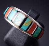 Size 9 Vintage Silver Multistone Navajo Inlay Ring by Abraham Begay 6A03J