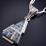 Vintage Silver Rainbow Calsilica Inlay Pendant by M. Hildreth 5L26X