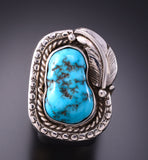 Size 7-3/4 Silver & Kingman Turquoise Feather Ring by Ivan Smith 3F22G
