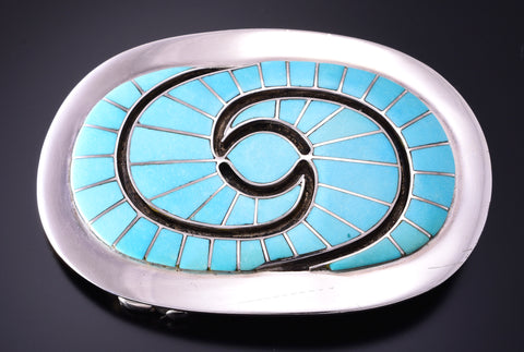 Preowned Silver & Turquoise Zuni Hummingbird Inlay Buckle by Amy Quandelacy 4E28B