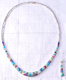Silver Multistone Navajo Inlay Necklace & Earring Set Evangeline Sherman 6G29Z
