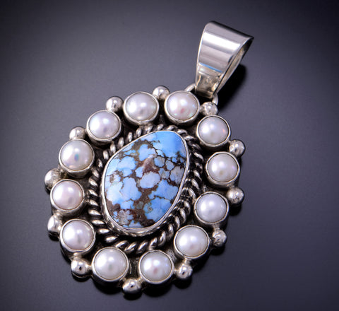 Silver & Golden Hills Turquoise - Freshwater Pearls Pendant Erick Begay 3C30E