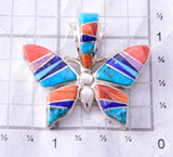 Silver & Turquoise Multistone Navajo Inlay Butterfly Pendant by TSF 3L08C