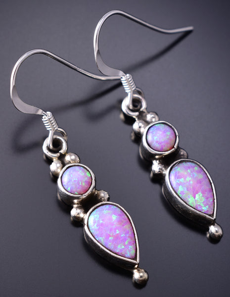 Silver & Fire Opal Navajo Handmade Earrings by Robert Martinez 6G29Y