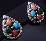 Silver & Turquoise Multistone Navajo Handmade Waterdrop Earrings by MC 5F10P