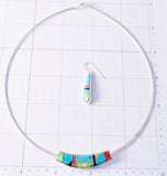 Silver Multistone Navajo Inlay Omega Necklace & Earring Set by Rick Tolino 5L17P