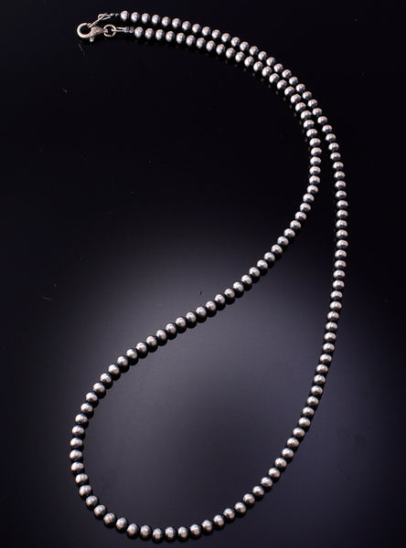 Deal of the Day - Silver Pearls Beads by Navajo Artist Vangie Touchine 4mm - 22 inches 3L06D