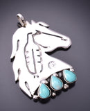 Silver & Turquoise Navajo Handmade Feather Horse Pendant by Robert Vandever 3G03U