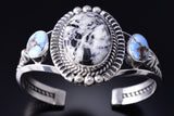 Silver & Golden Hills Turquoise White Buffalo Navajo Bracelet Erick Begay 6C01F