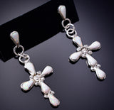 Silver & Opal Soft Edge Zuni Cross Earrings by Bryce Vacit 6J30Z