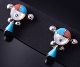 Silver Multistone Zuni Inlay Sunface Earrings by Frederick & Denise Suitza 5G16T