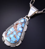 Silver & Golden Hills Turquoise Navajo Handmade Pendant by Rick Tolino 5L13T