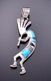 SIlver & Turquoise Multistone Navajo Kokopelli Pendant by Allen Lee 3F12T